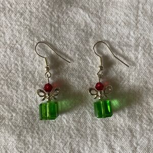 NEW Handmade Red, Green & Silver Christmas Gift Package Earrings